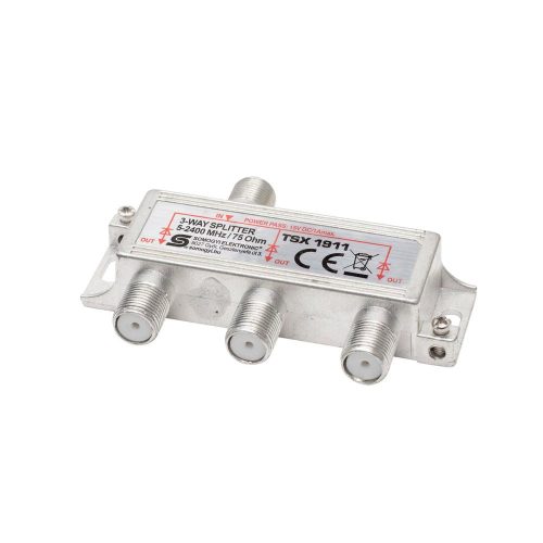 SOMOGYI Home TSX 1911 F elosztó, HQ professzionális minőség, 75 Ohm, IP44, cink-ötvözet konstrukció, 5-2400 MHz, 3 utas, 1 bemenet, 3 kimenet