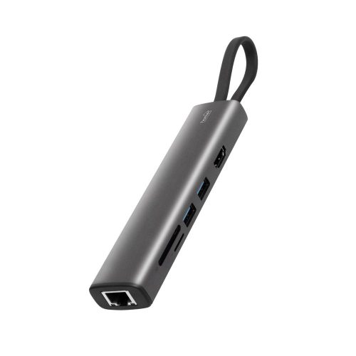 SOMOGYI Home USBHUB7 dokkoló állomás, Gigabit RJ45, 4K HDMI HDR,  egér, billentyűzet, TF/microSD, SD, 2 TB USB tároló, merevlemez, ~100 W PD, plug & play
