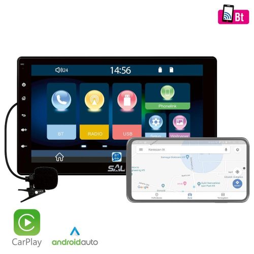 SOMOGYI SAL VB X1000 autórádió és multimédiás lejátszó, 4 x 45 W, 2 + 1 RCA, CarPlay, Android Auto, USB Mirror Link