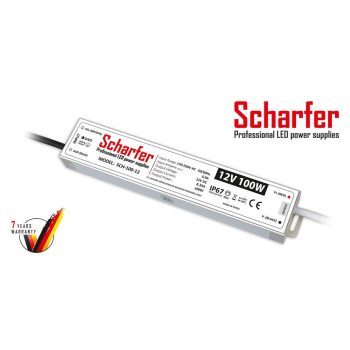   Scharfer LED tápegység , 12 Volt , 100 Watt , 8,5A , kültéri , vízálló , IP67 , Scharfer