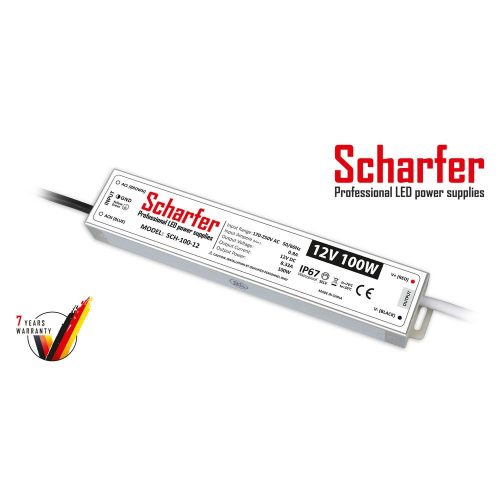 Scharfer LED tápegység , 12 Volt , 100 Watt , 8,5A , kültéri , vízálló , IP67 , Scharfer