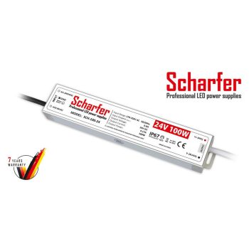   Scharfer LED tápegység , 24 Volt , 100 Watt , 4.17A , kültéri , vízálló , IP67 , Scharfer