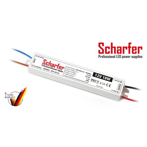 Scharfer LED tápegység , 12 Volt , 18 Watt , 1,5A , kültéri , vízálló , IP67 , Scharfer