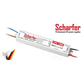   Scharfer LED tápegység , 24 Volt , 18 Watt , 0.75A , kültéri , vízálló , IP67 , Scharfer