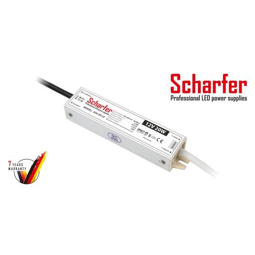 Scharfer LED tápegység , 12 Volt , 20 Watt , 1,67A , kültéri , vízálló , IP67 , Scharfer