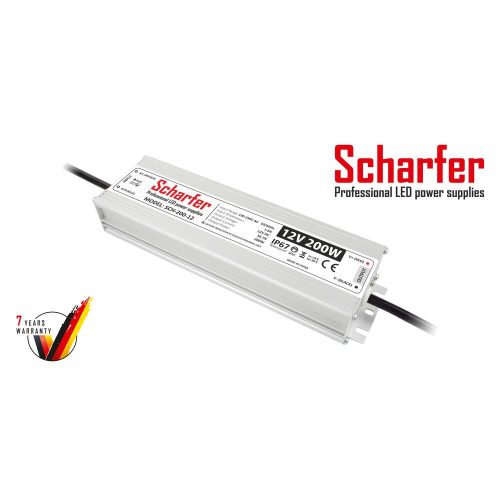 Scharfer LED tápegység , 12 Volt , 200 Watt , 16,7A , kültéri , vízálló , IP67 , Scharfer