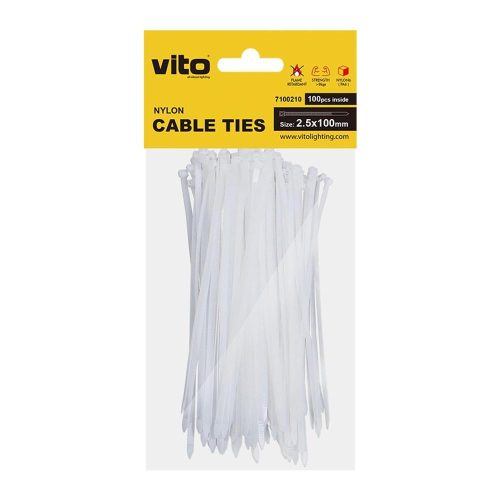 VITO Plastic Cable Tie 2.5X100mm Whiite 100 Pcs In Bag 7100210 VITO