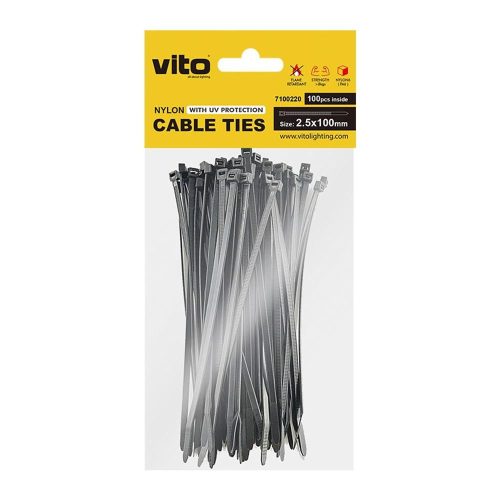 VITO Plastic Cable Tie 2.5X100mm Black 100 Pcs In Bag 7100220 VITO
