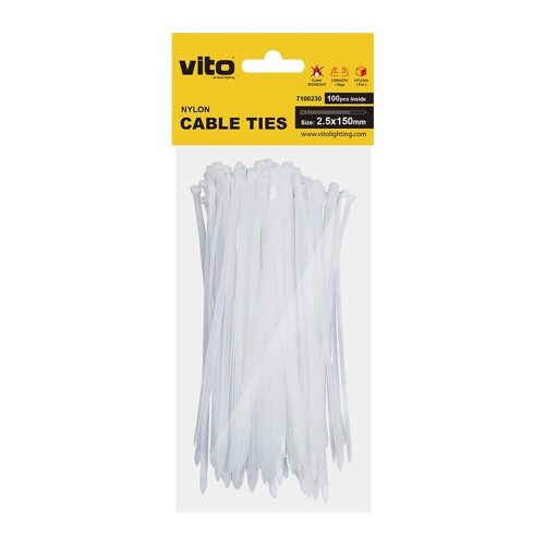 VITO Plastic Cable Tie 2.5X150mm White 100 Pcs In Bag 7100230 VITO