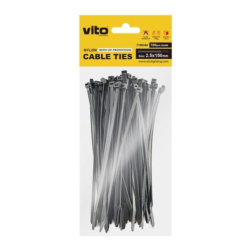 VITO Plastic Cable Tie 2.5X150mm Black 100 Pcs In Bag 7100240 VITO
