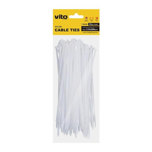 VITO Plastic Cable Tie 2.5X200mm White 100 Pcs In Bag 7100250 VITO