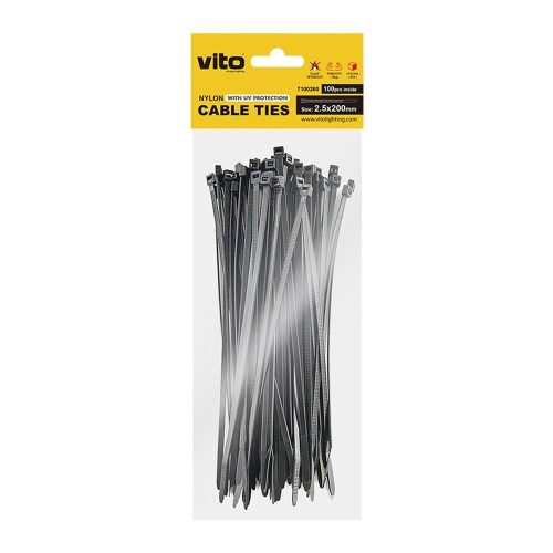 VITO Plastic Cable Tie 2.5X200mm Black 100 Pcs In Bag 7100260 VITO
