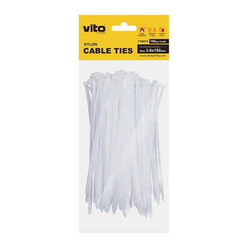 VITO Plastic Cable Tie 3.6X150mm White 100 Pcs In Bag 7100270 VITO