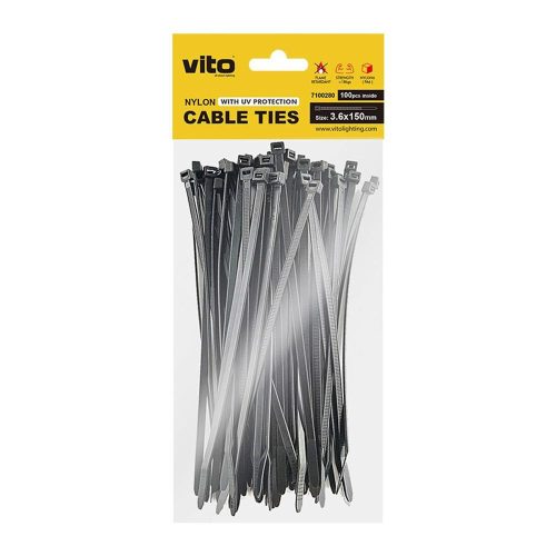 VITO Plastic Cable Tie 3.6X150mm Black 100 Pcs In Bag 7100280 VITO
