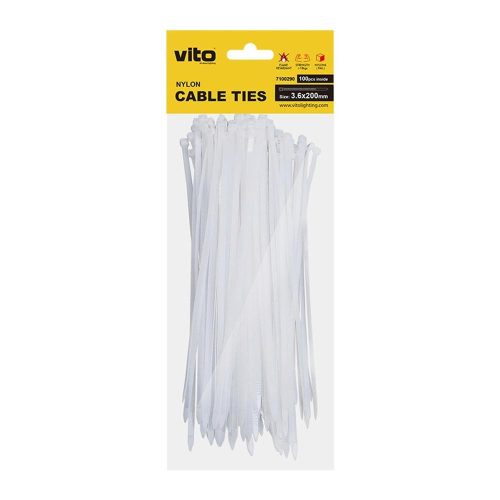 VITO Plastic Cable Tie 3.6X200mm White 100 Pcs In Bag 7100290 VITO