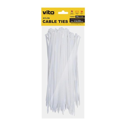 VITO Plastic Cable Tie 4.6X200mm White 100 Pcs In Bag 7100330 VITO
