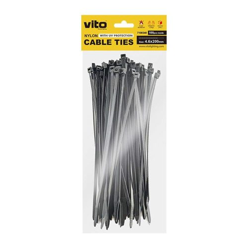VITO Plastic Cable Tie 4.6X200mm Black 100 Pcs In Bag 7100340 VITO