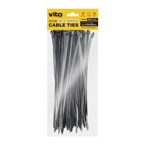 VITO Plastic Cable Tie 4.8X250mm Black 100 Pcs In Bag 7100360 VITO