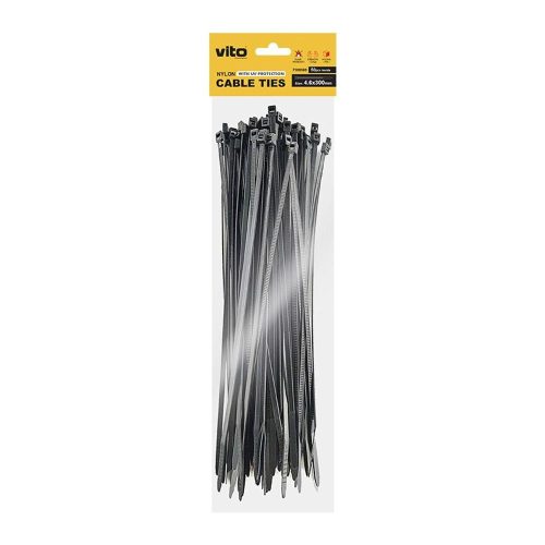 VITO Plastic Cable Tie 4.6X300mm Black 50 Pcs In Bag 7100380 VITO
