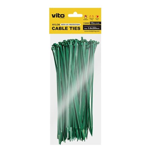 VITO Plastic Cable Tie 3.6X200mm Green 100Pcs In Bag 7100500 VITO