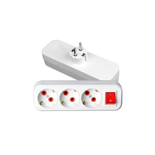 VITO 3 Gung Plug Socket Schucko 45O Straight With Switch White 16A 8006280 VITO
